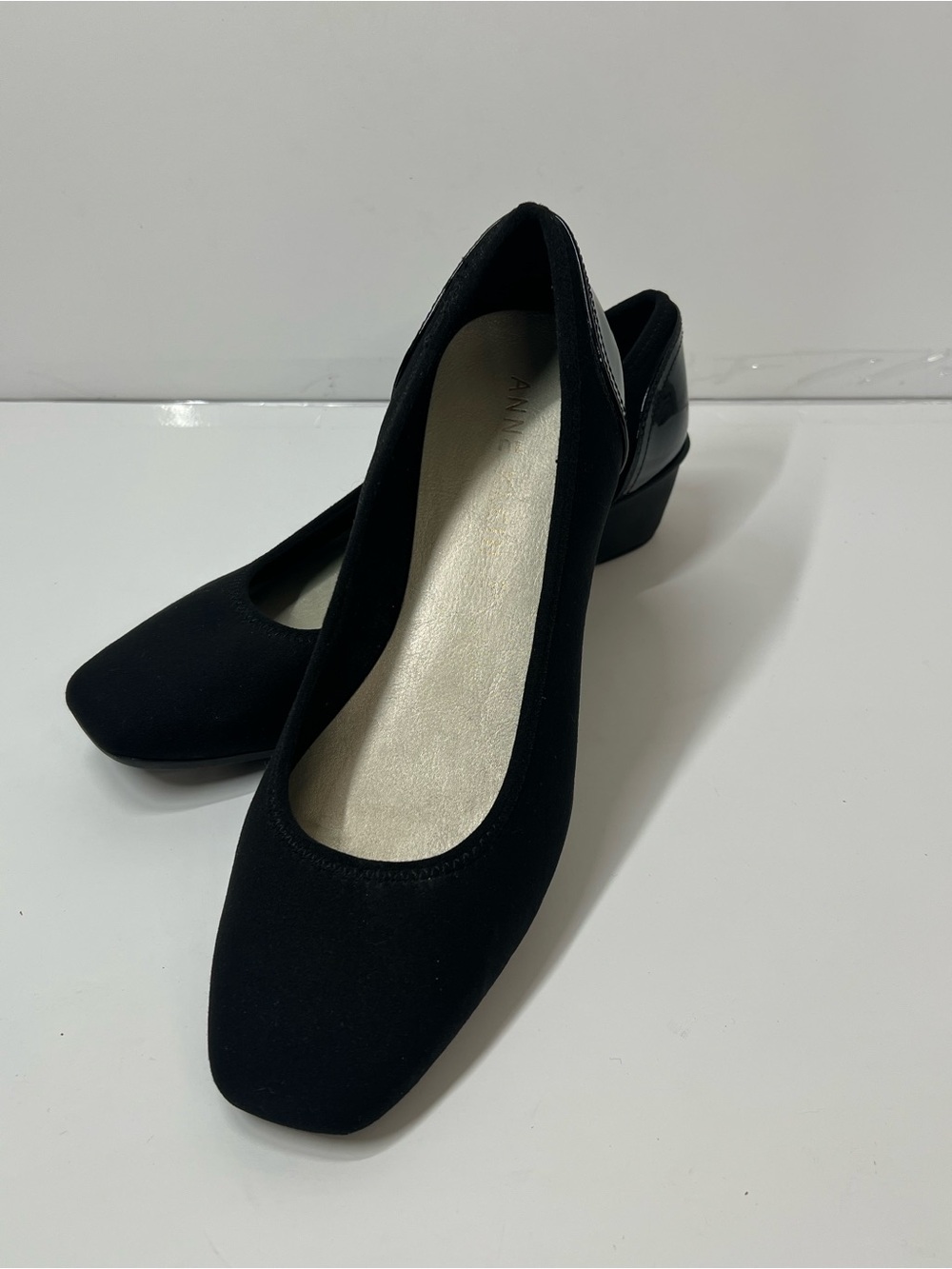 Anne Klein Sport Black Fabric Square Toe Wedge Pumps Women’s 9.5M